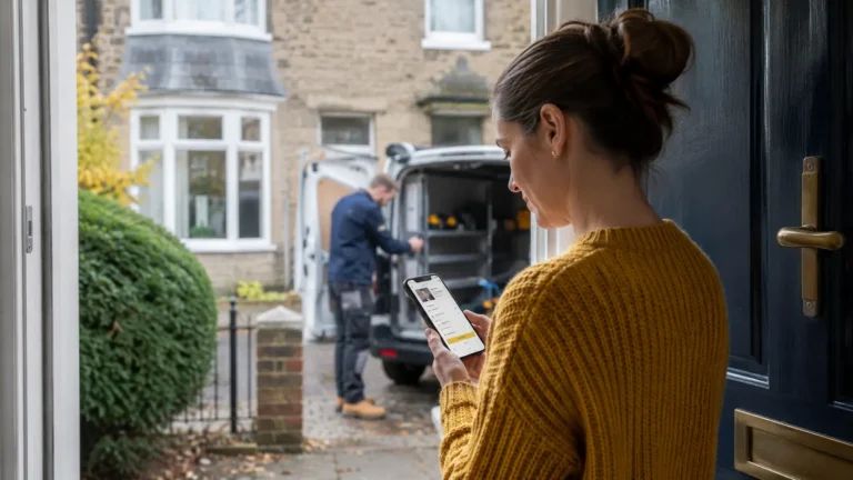 Customer comparing a locksmith profile and written quote on a phone