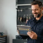 Locksmith viewing positive verified reviews and rating progress