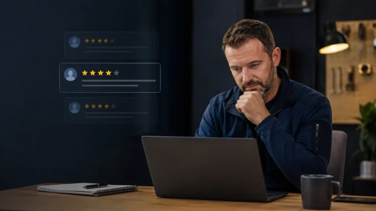 Locksmith drafting a calm response to customer feedback