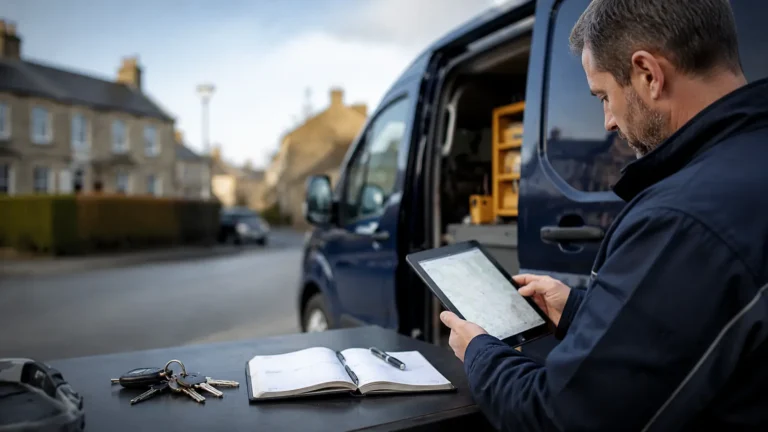 Locksmith planning a realistic service area on a UK map